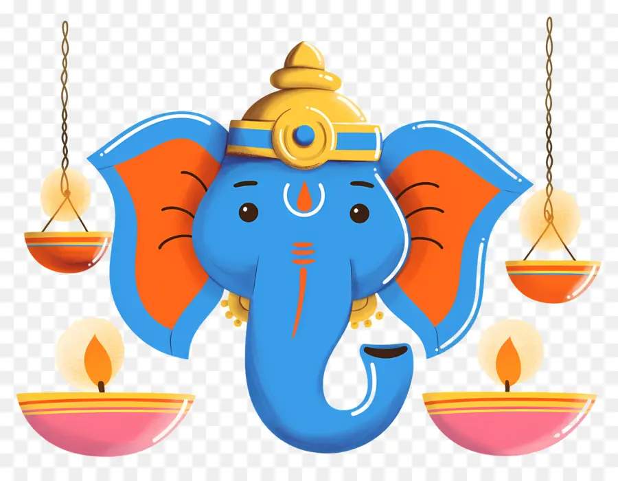 Ganesha Chaturthi，Cabeça De Elefante Com Lâmpadas PNG