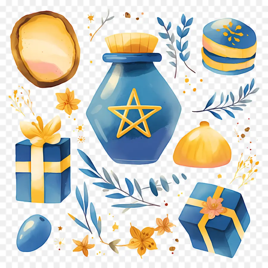 Decoração De Hanukkah，Jarra Azul PNG