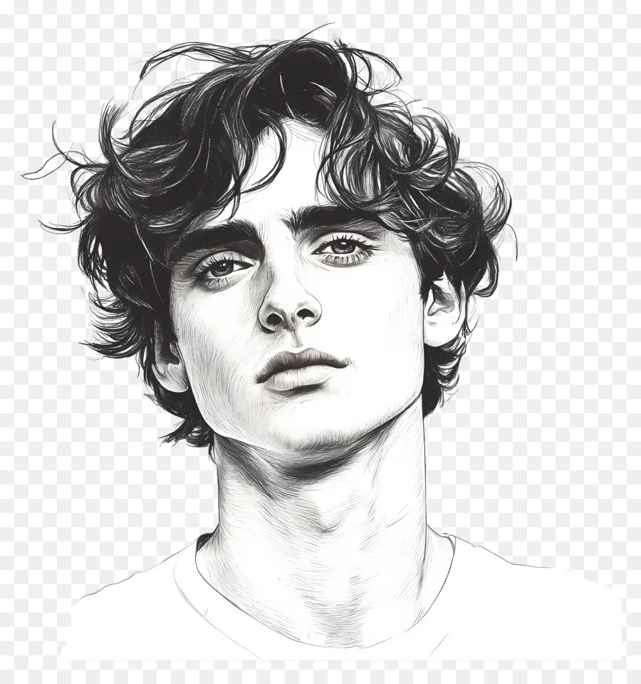 Timótee Chalamet，Retrato Em Preto E Branco PNG