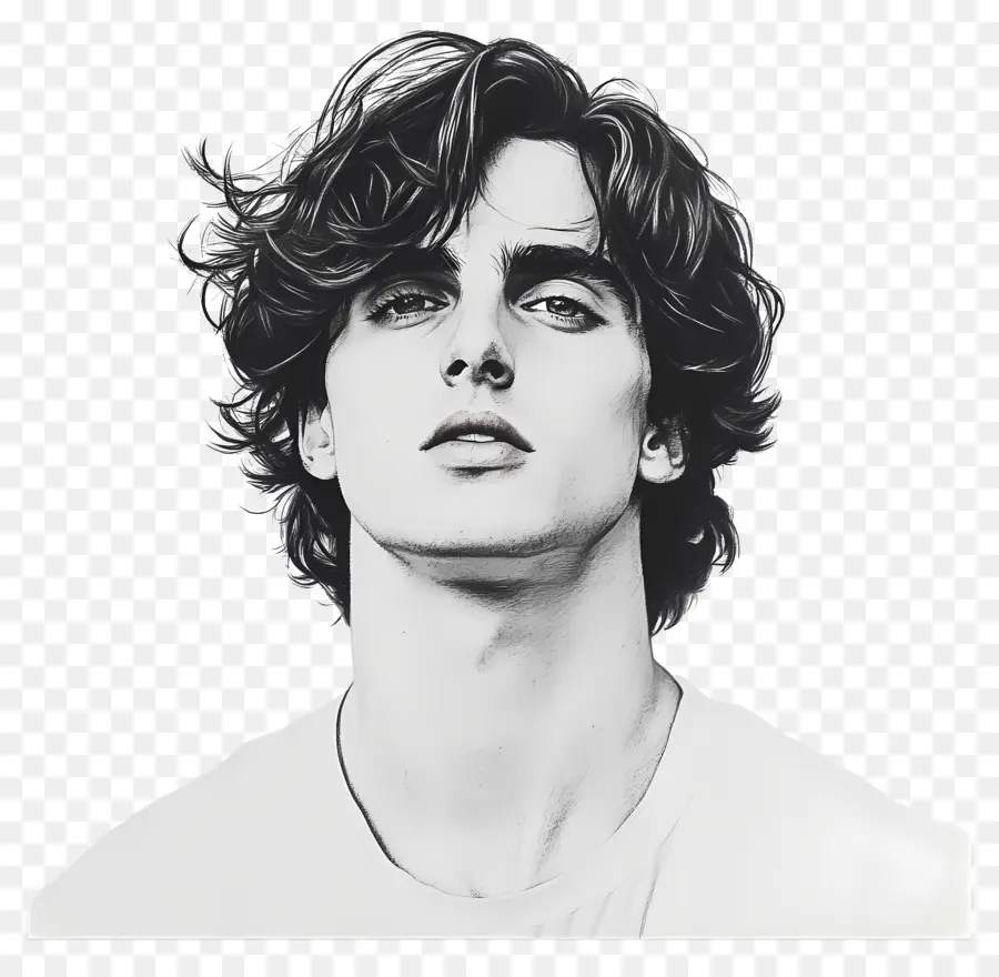 Timótee Chalamet，Retrato Em Preto E Branco PNG