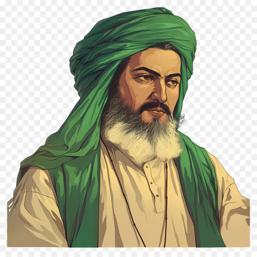 Mestre Sufi，Homem De Turbante Verde PNG