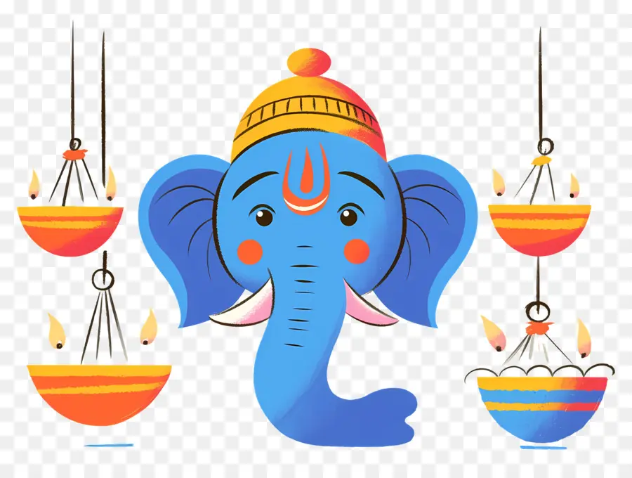 Ganesha Chaturthi，Elefante Com Lâmpadas PNG