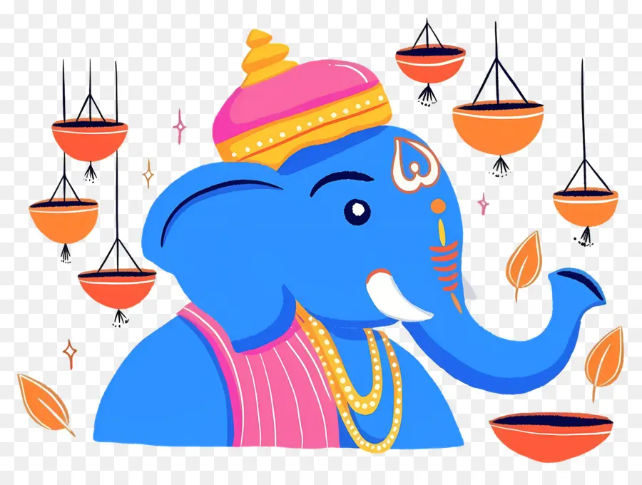 Ganesha Chaturthi，Cabeça De Elefante Com Lâmpadas PNG