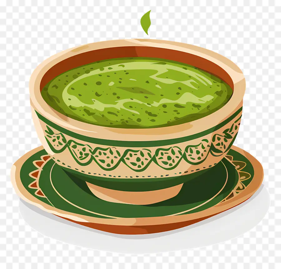 Comida Indiana，Sopa Verde Em Tigela Decorativa PNG