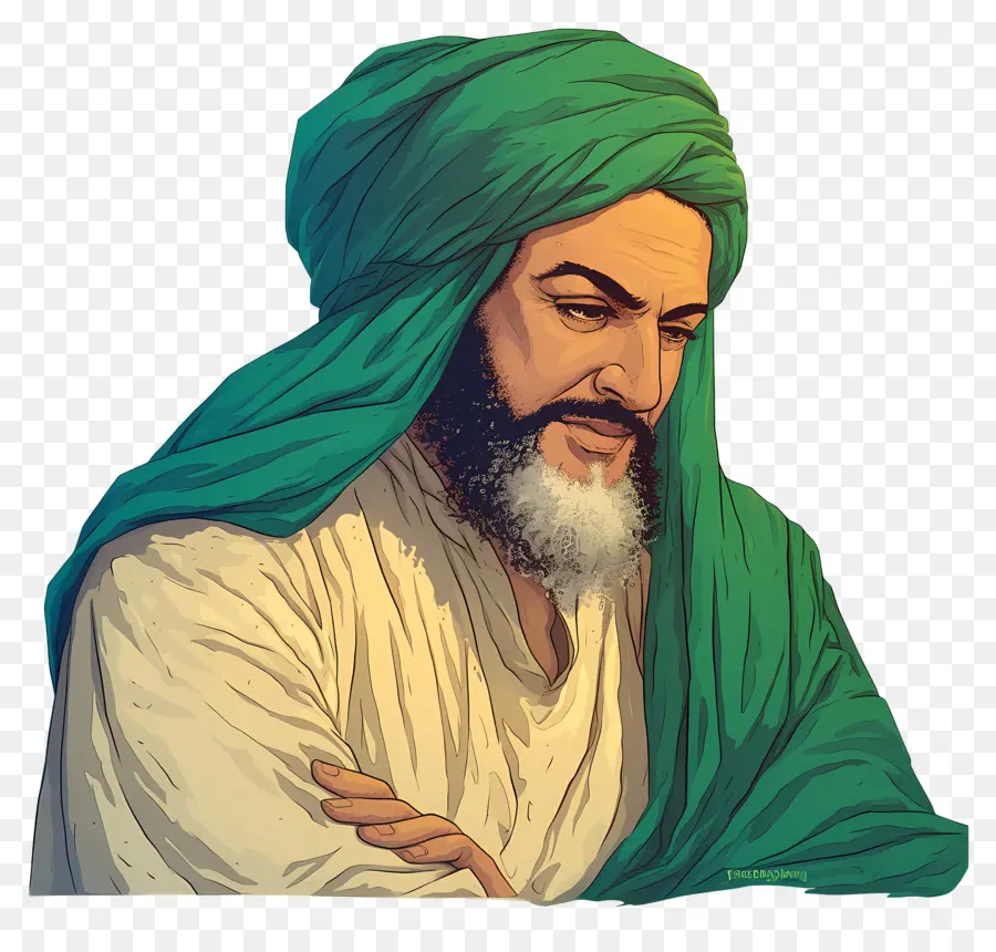 Mestre Sufi，Homem De Turbante Verde PNG