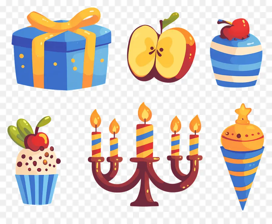 Decoração De Hanukkah，Presente E Cupcakes PNG