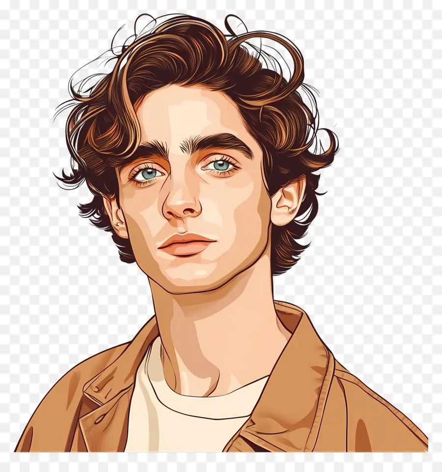 Timótee Chalamet，Retrato Ilustrado De Jovem PNG