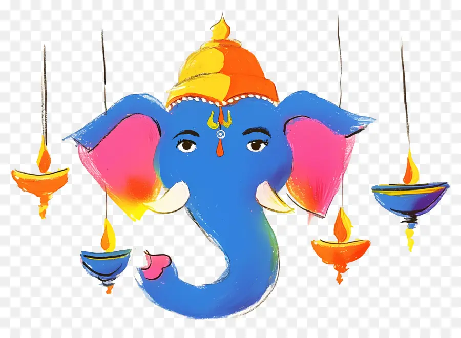 Ganesha Chaturthi，Cabeça De Elefante Com Lâmpadas PNG