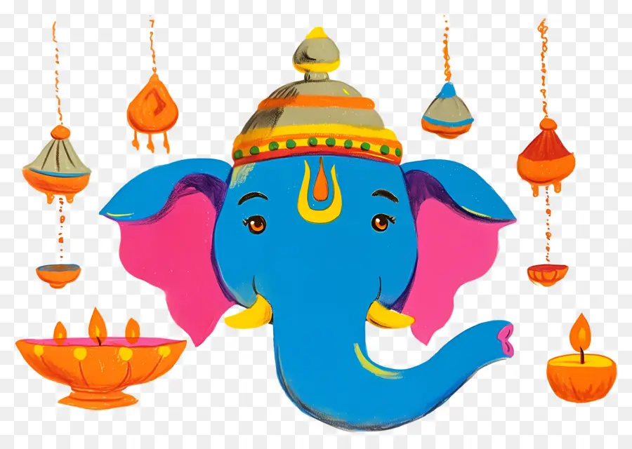 Ganesha Chaturthi，Cabeça De Elefante Com Lâmpadas PNG