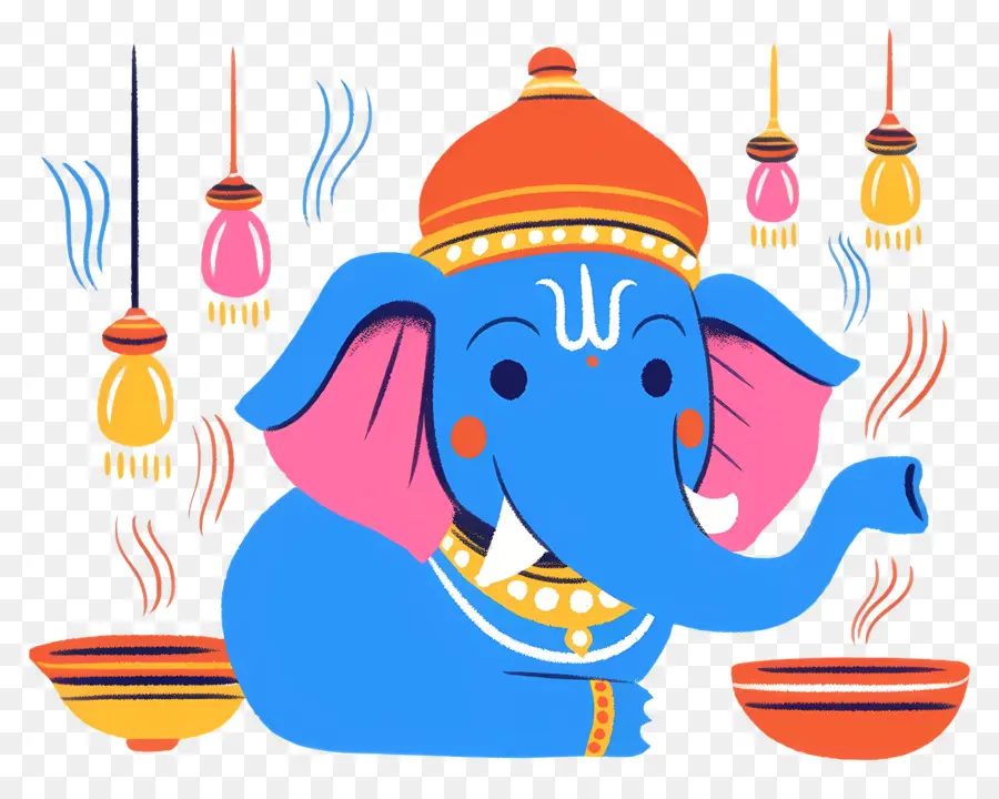 Ganesha Chaturthi，Cabeça De Elefante Com Lâmpadas PNG