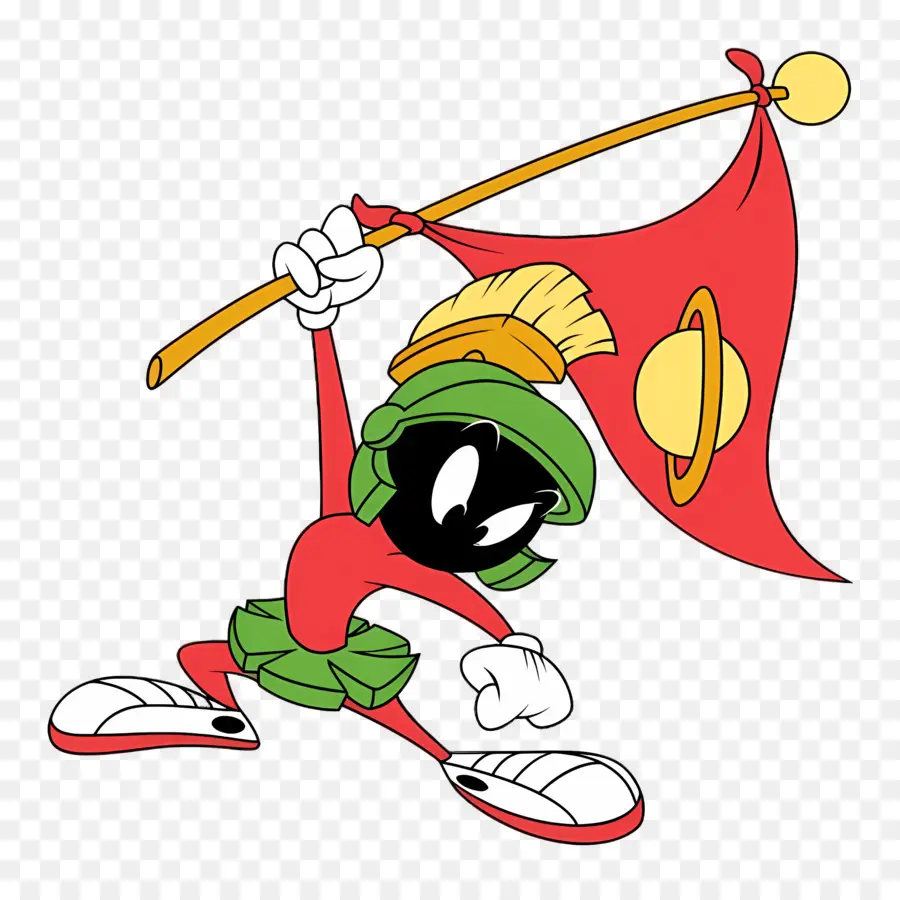 Marvin O Marciano，Personagem De Desenho Animado Com Bandeira PNG