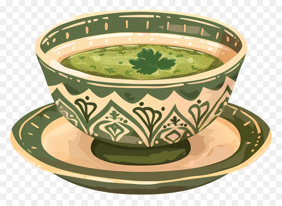 Comida Indiana，Sopa Verde Em Tigela Estampada PNG