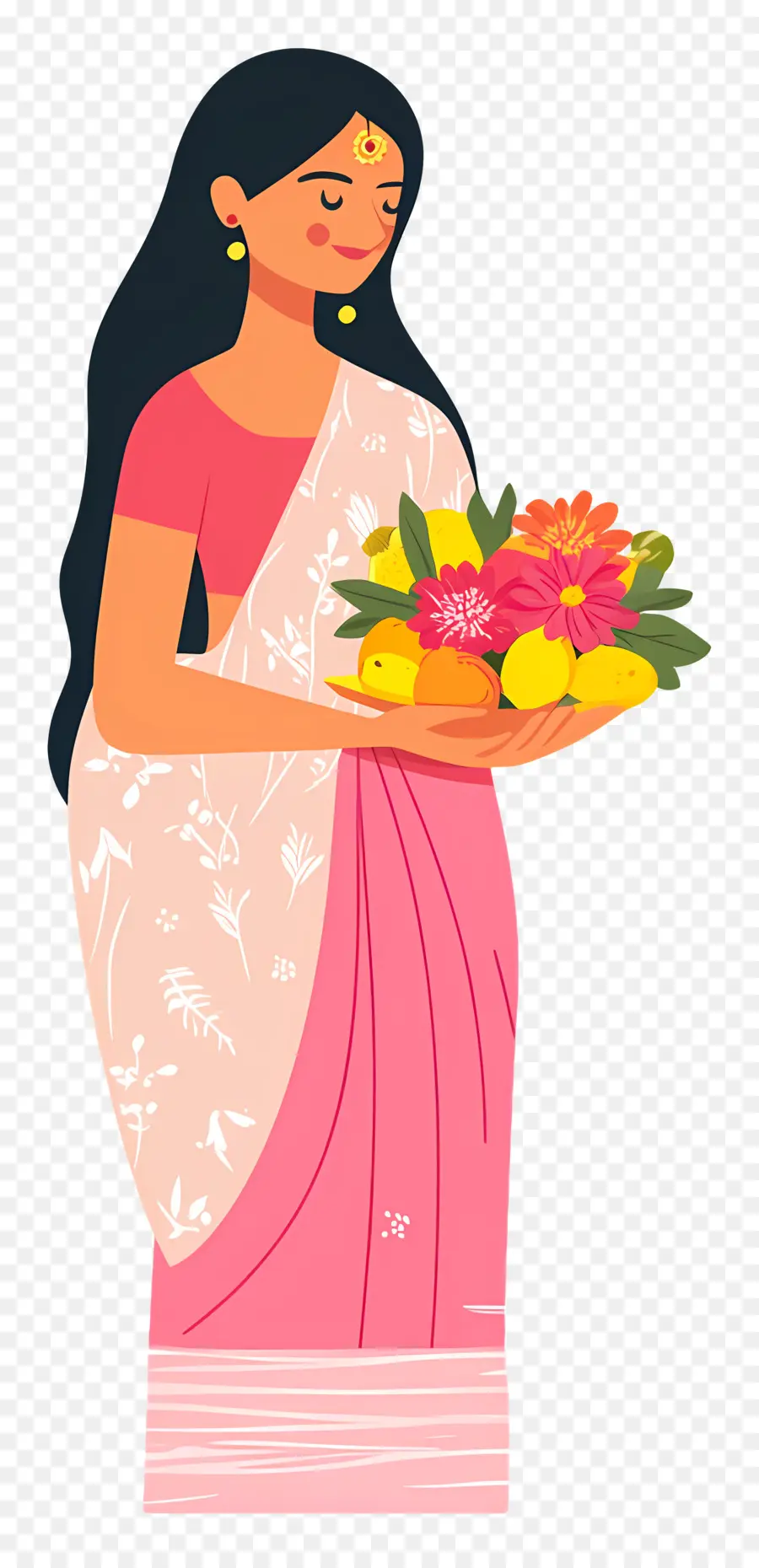 Chhath Puja，Mulher Com Frutas E Flores PNG