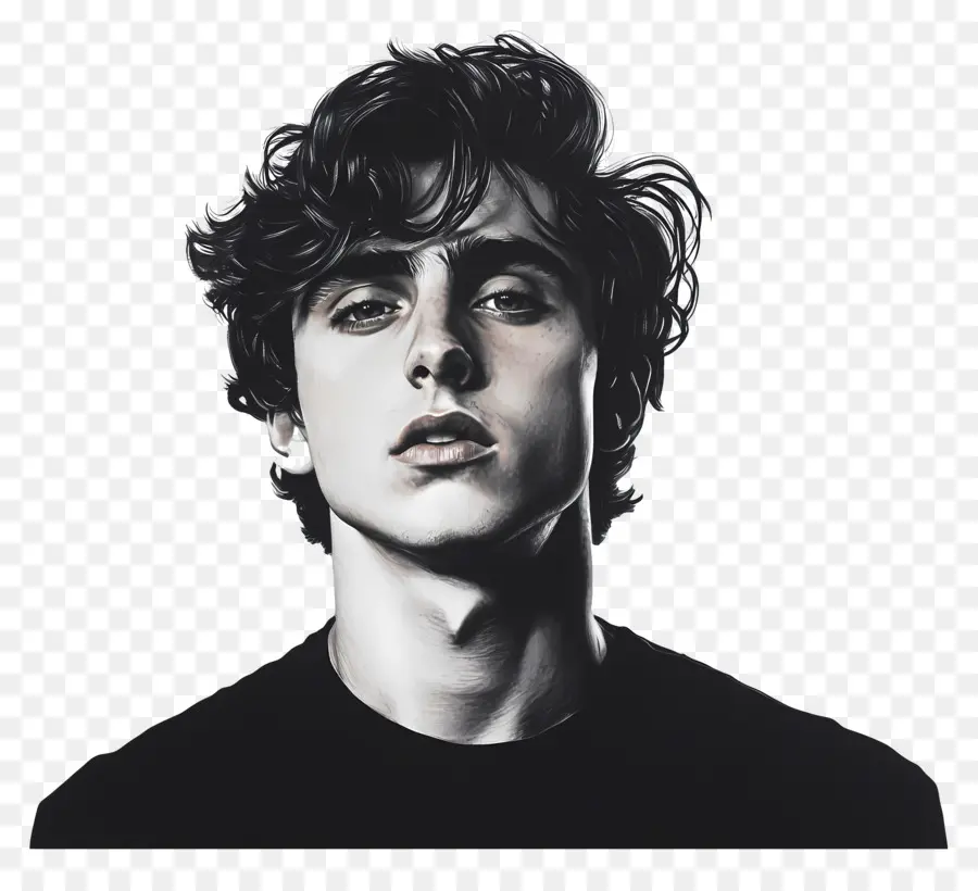 Timótee Chalamet，Retrato Preto E Branco De Jovem PNG