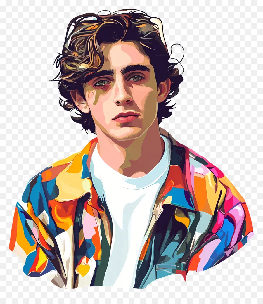 Timótee Chalamet，Retrato Colorido De Jovem PNG