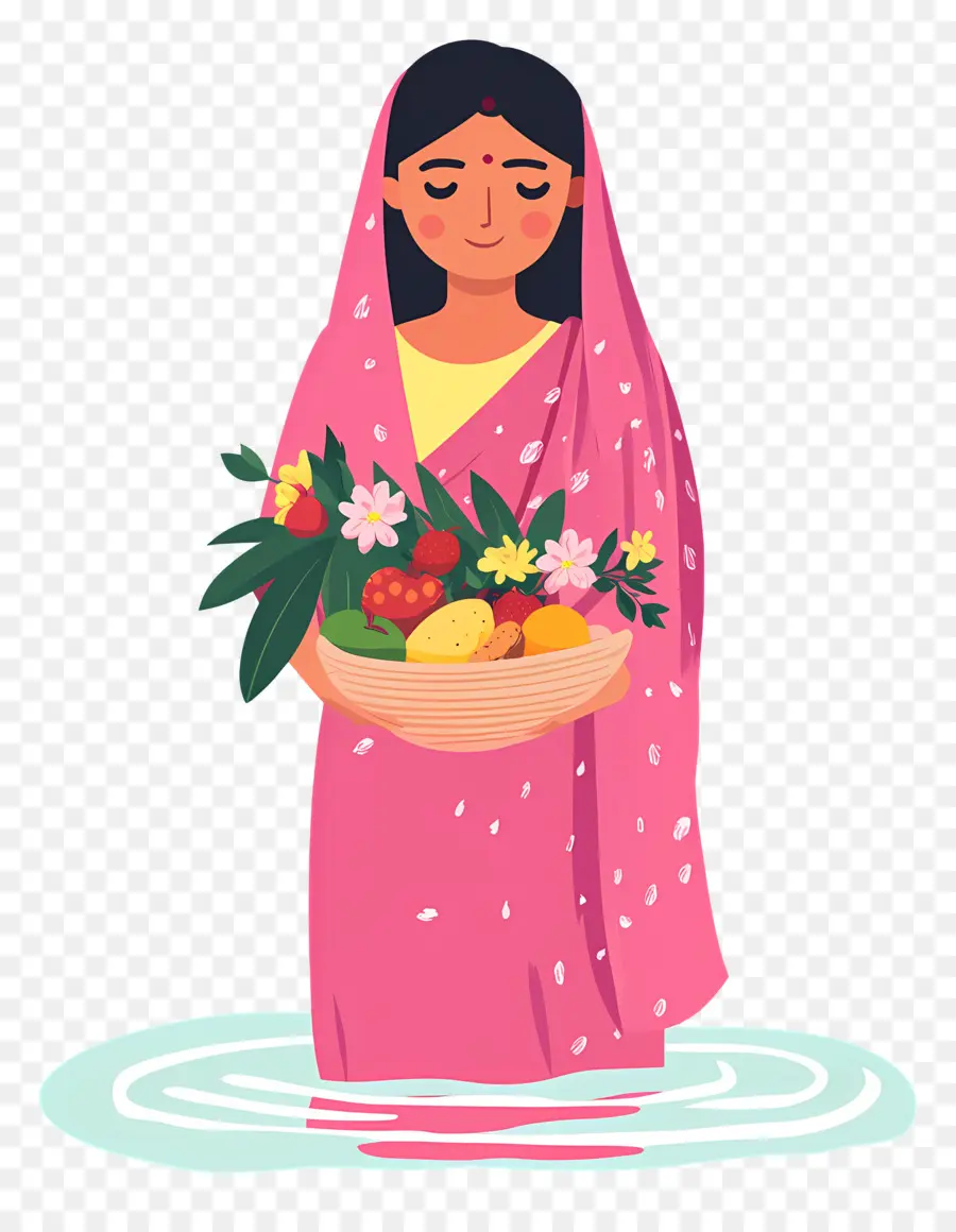 Chhath Puja，Mulher Com Cesta PNG