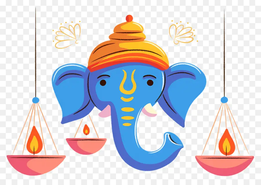 Ganesha Chaturthi，Cabeça De Elefante Com Lâmpadas PNG