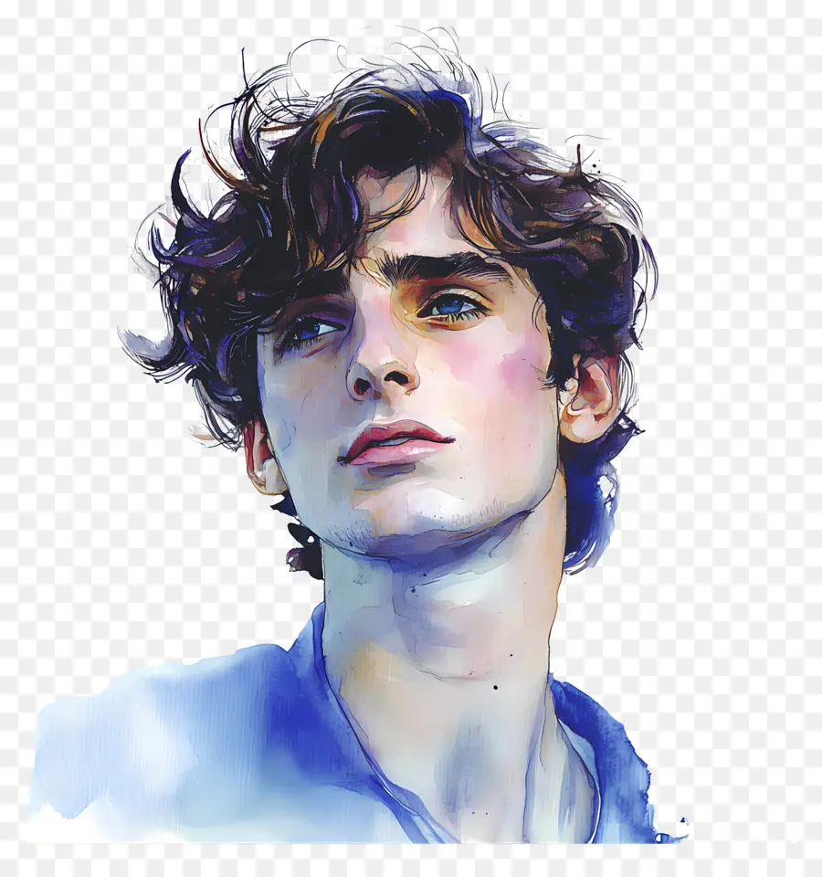 Timótee Chalamet，Homem Aquarela Olhando Para Cima PNG