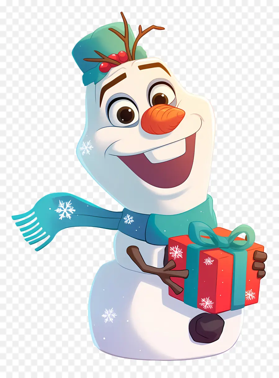 Olaf Congelado，Boneco De Neve Com Presente PNG