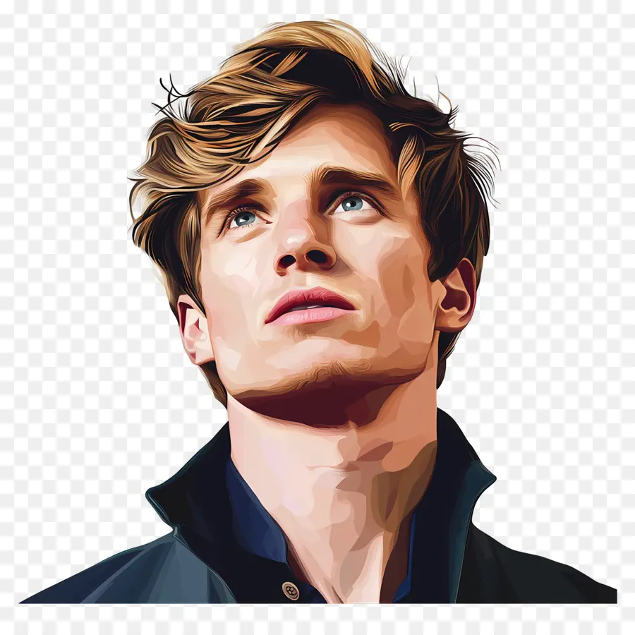 Eddie Redmayne，Retrato Estilizado Olhando Para Cima PNG