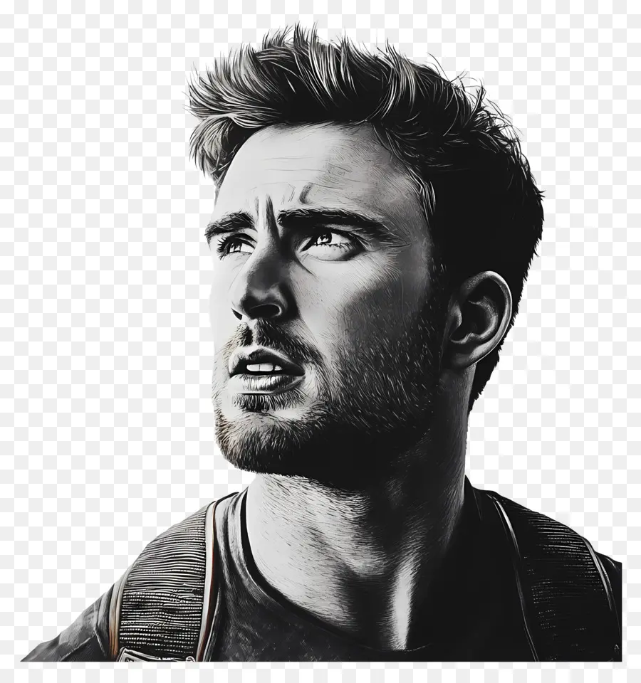 Chris Evans，Retrato Monocromático PNG