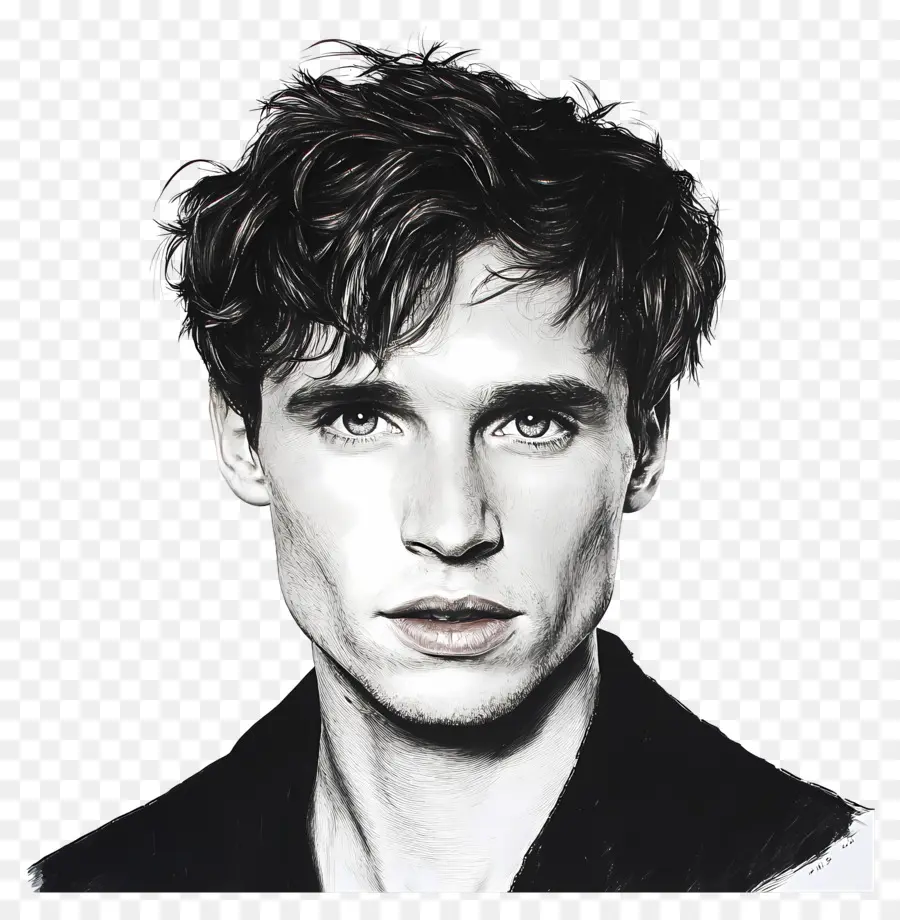 Eddie Redmayne，Retrato Em Preto E Branco PNG