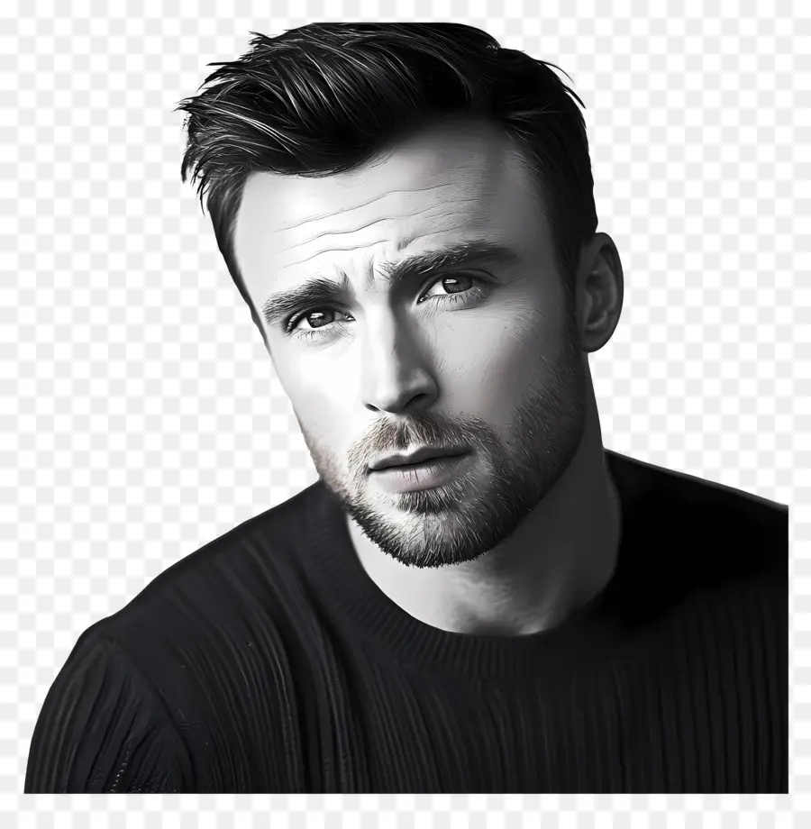 Chris Evans，Retrato Em Preto E Branco PNG