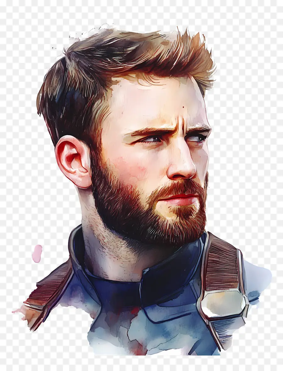 Chris Evans，Retrato De Herói Em Aquarela PNG