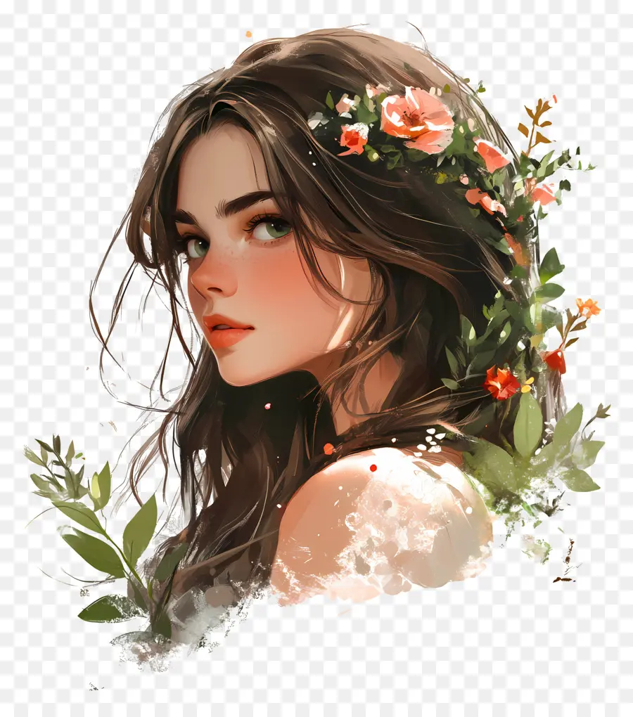 Linda Garota，Menina Com Coroa De Flores PNG