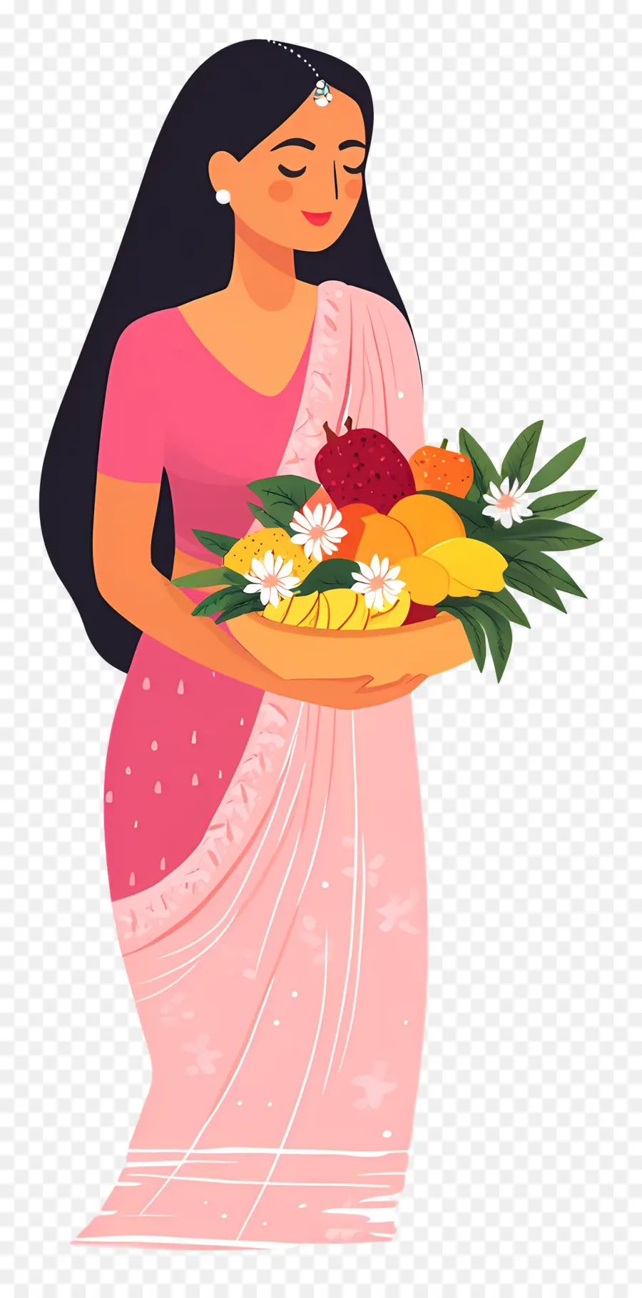 Chhath Puja，Mulher Com Cesta De Frutas PNG