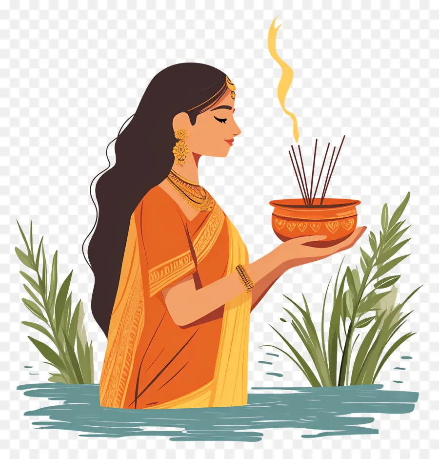 Chhath Puja，Mulher Com Incenso PNG