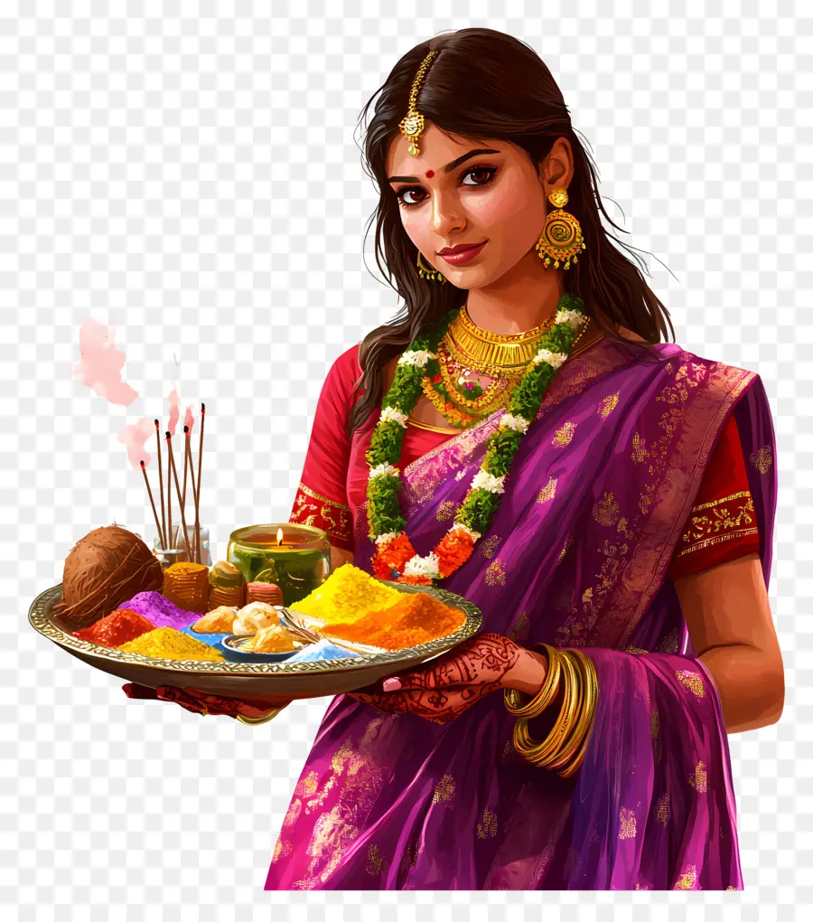 Chhath Puja，Mulher Em Saree Roxo PNG