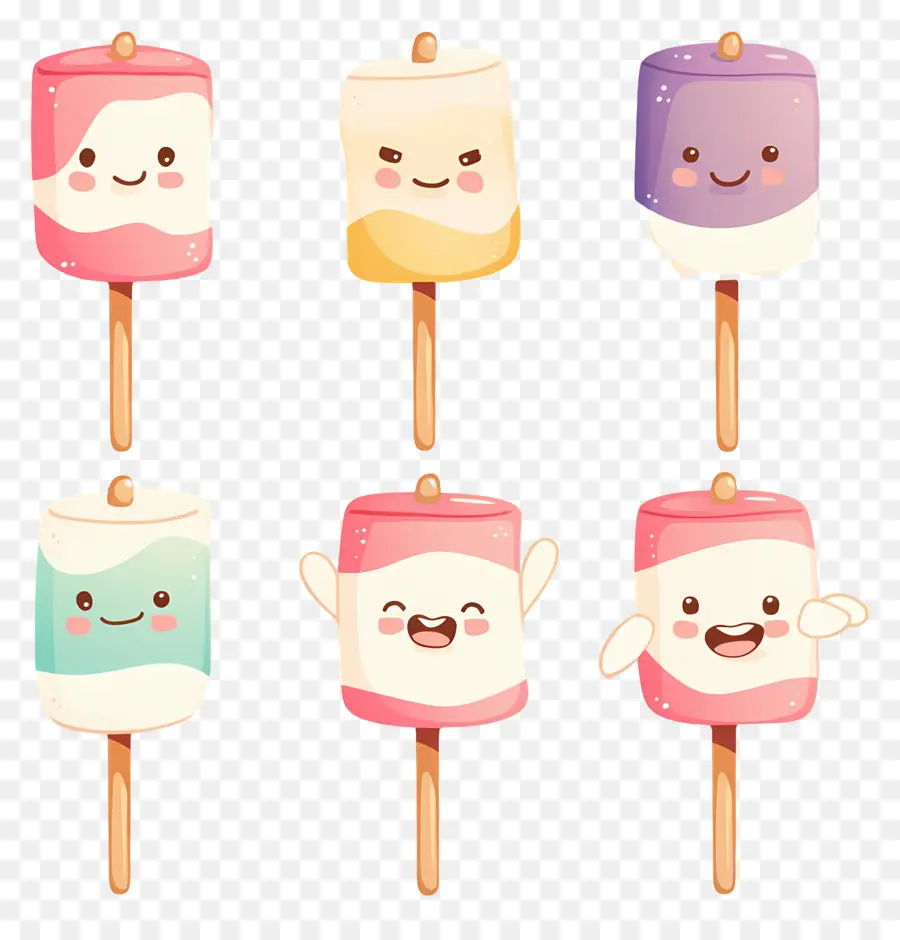 Marshmallows Fofos，Espetos De Marshmallow Coloridos PNG