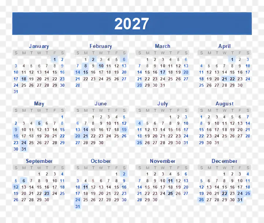 Calendário 2027，Calendário 2028 PNG