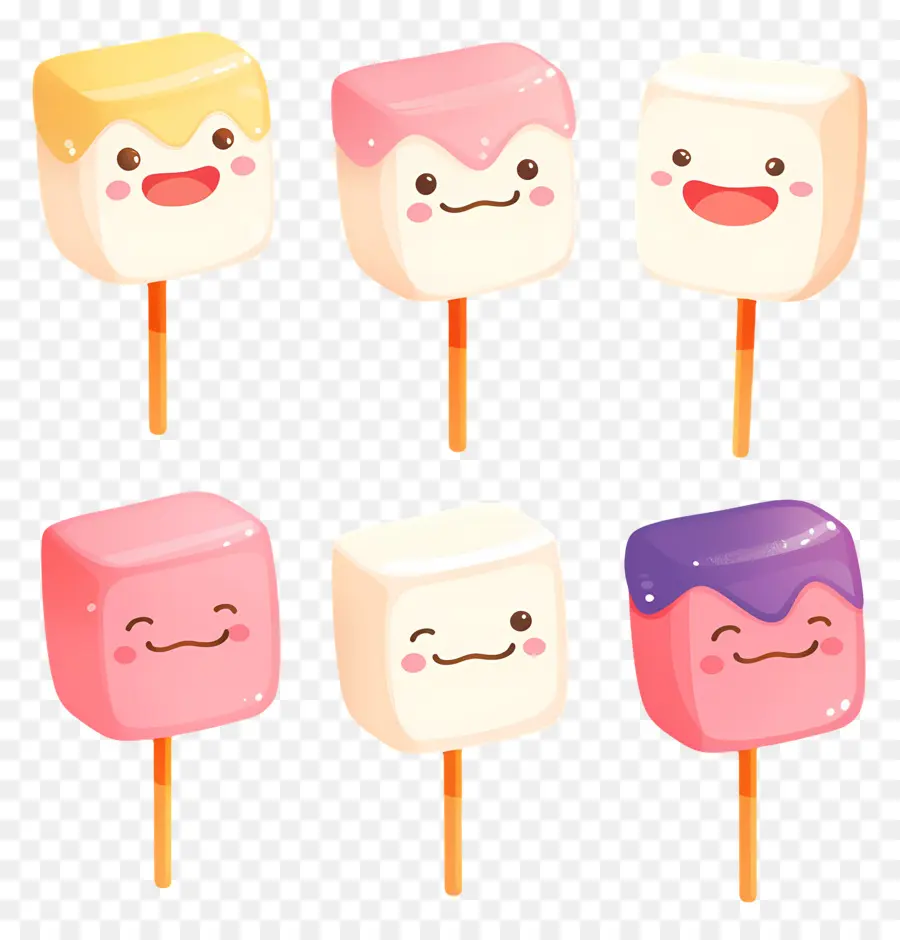 Marshmallows Fofos，Espetos Quadrados De Marshmallow PNG