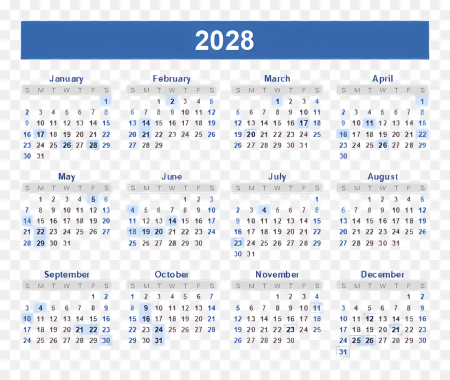 Calendário 2028，Ano PNG