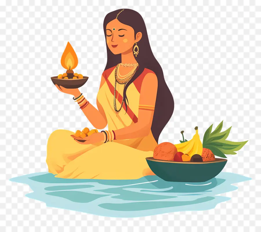 Chhath Puja，Mulher Com Diya PNG