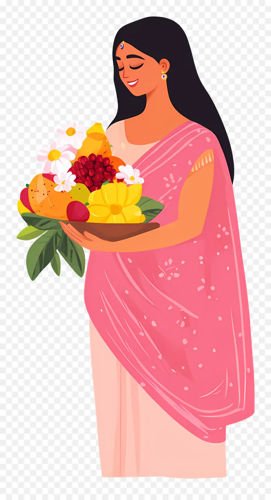 Chhath Puja，Mulher Com Cesta De Frutas PNG