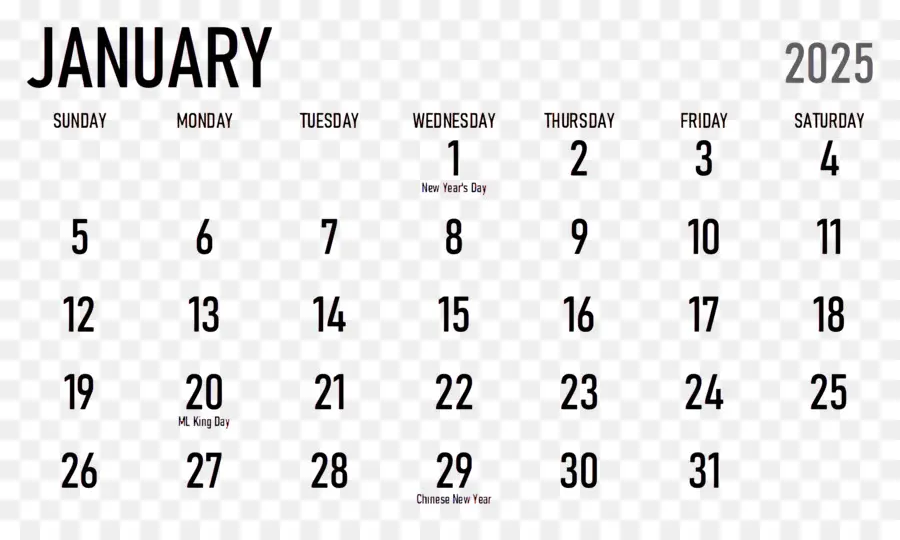 Calendário De Janeiro De 2025，Janeiro De 2025 PNG