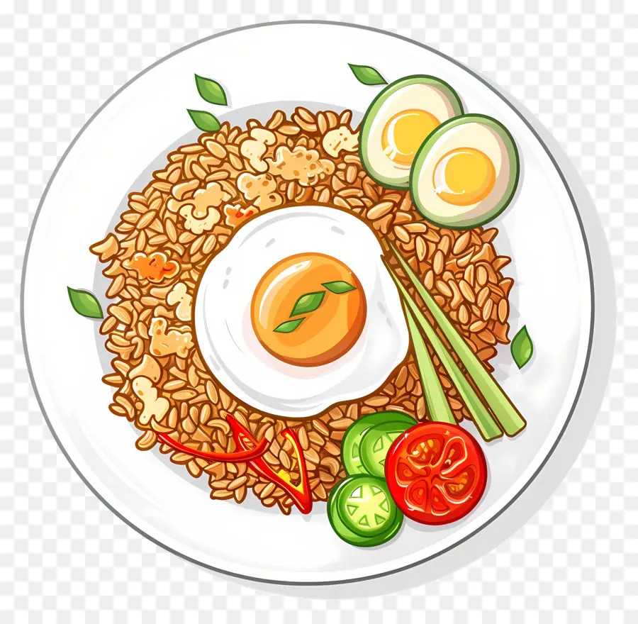 Nasi Goreng，Arroz E Ovo Com Capim Limão PNG