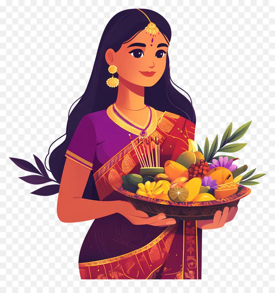 Chhath Puja，Mulher Em Saree Vermelho PNG