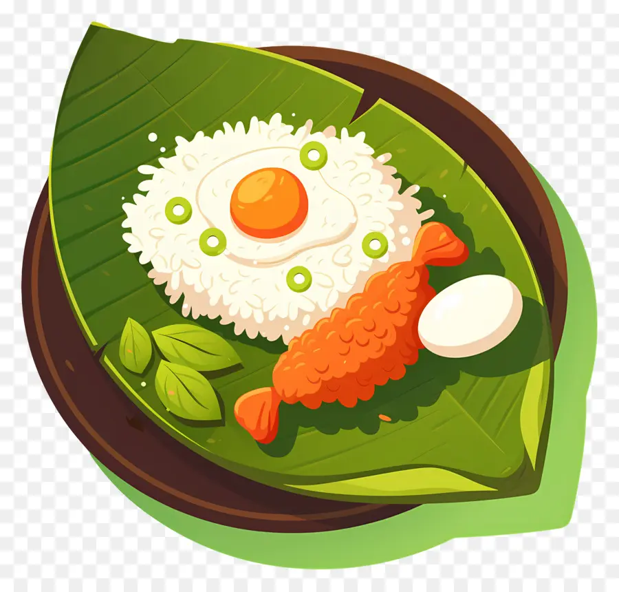 Nasi Goreng，Arroz E Frango Na Folha PNG