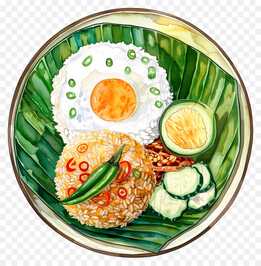 Nasi Goreng，Arroz E Ovo Em Folha De Bananeira PNG