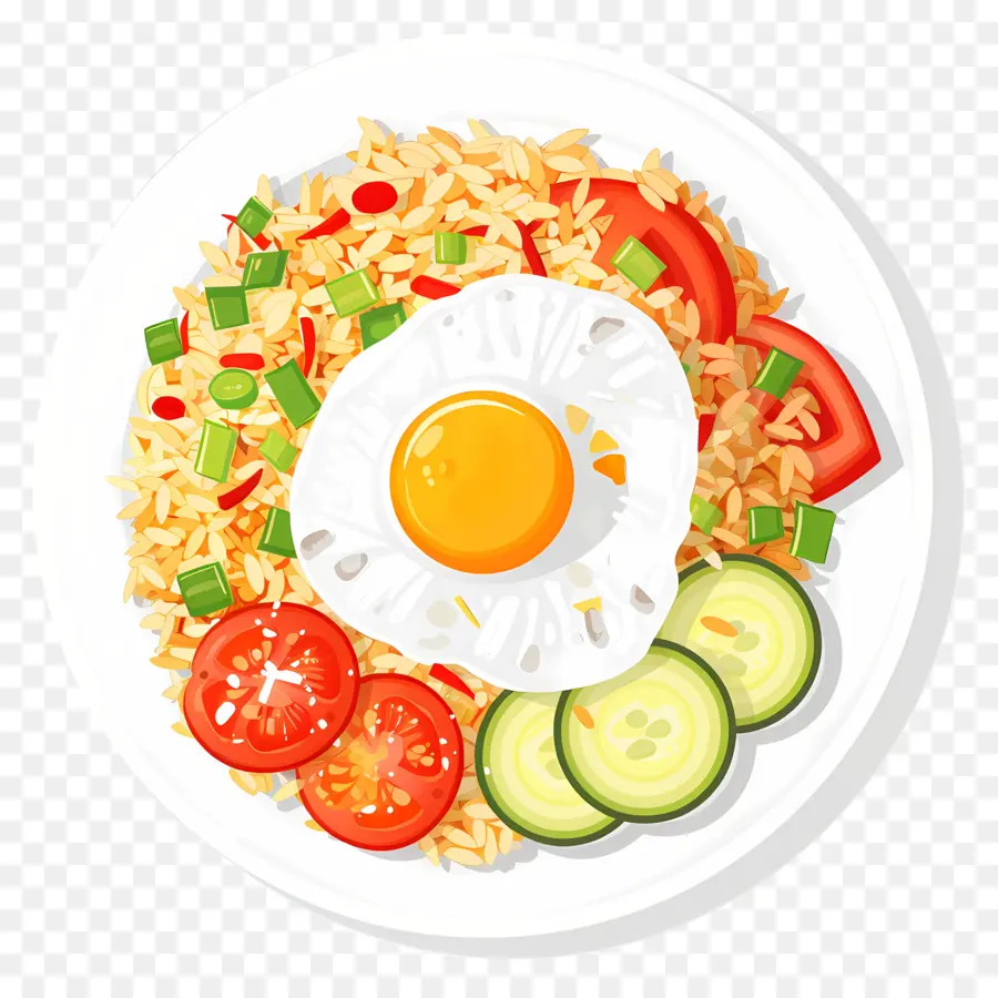 Nasi Goreng，Arroz E Ovo Com Legumes PNG