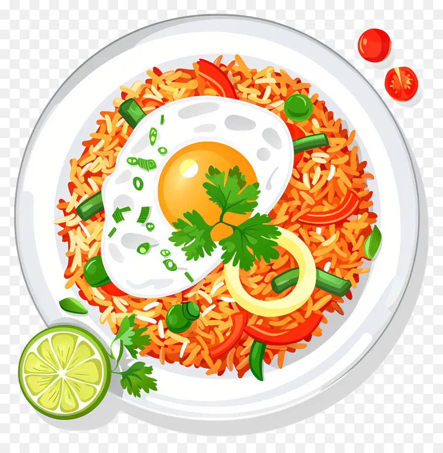 Nasi Goreng，Arroz E Ovo Com Legumes PNG