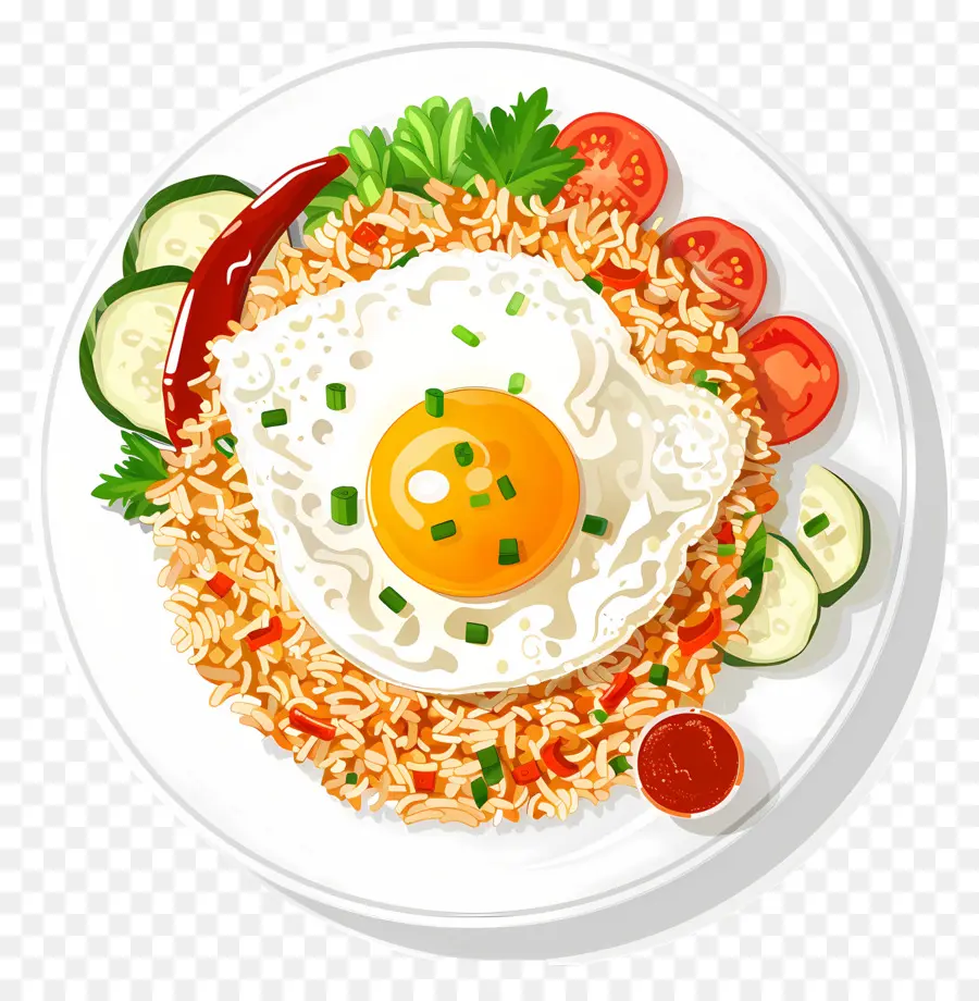 Nasi Goreng，Arroz E Ovo Com Legumes PNG