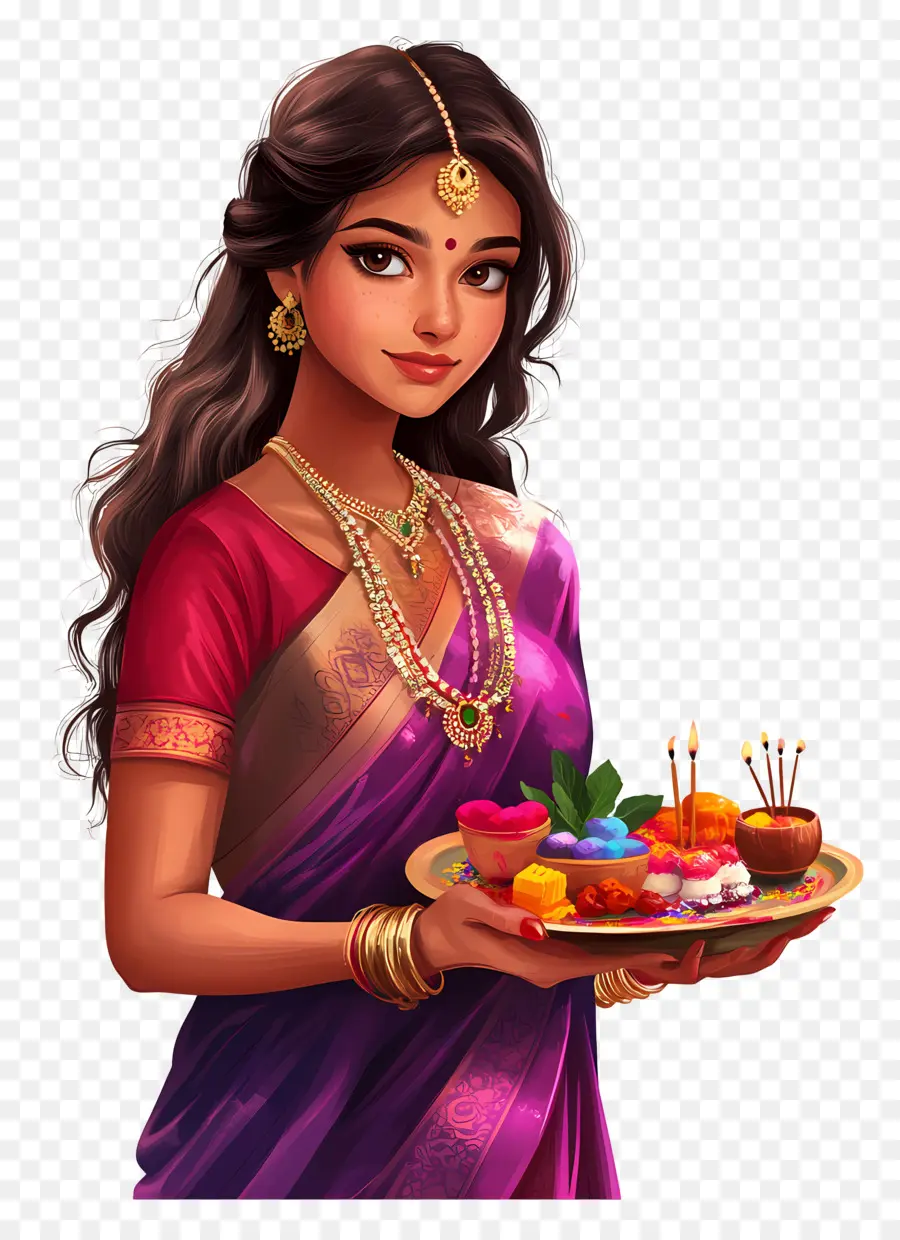 Chhath Puja，Mulher Em Saree Roxo PNG