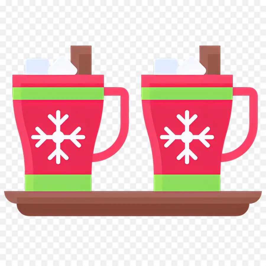 Chocolate Quente De Natal，Duas Canecas Vermelhas Com Flocos De Neve PNG