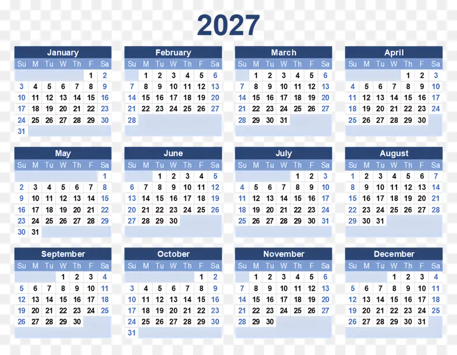 Calendário 2027，Calendário 2028 PNG