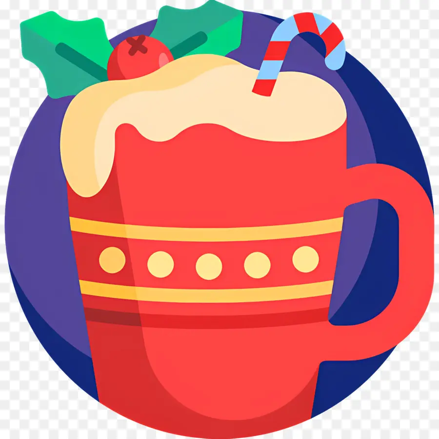 Chocolate Quente De Natal，Caneca Vermelha Com Azevinho E Creme PNG